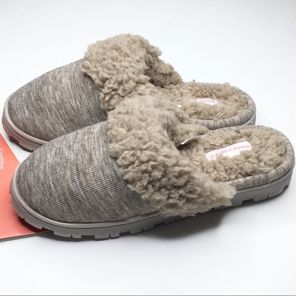 EASY SPIRIT Indoor/outdoor Slippers Faux Sherpa Tan & White Size Small  5-6